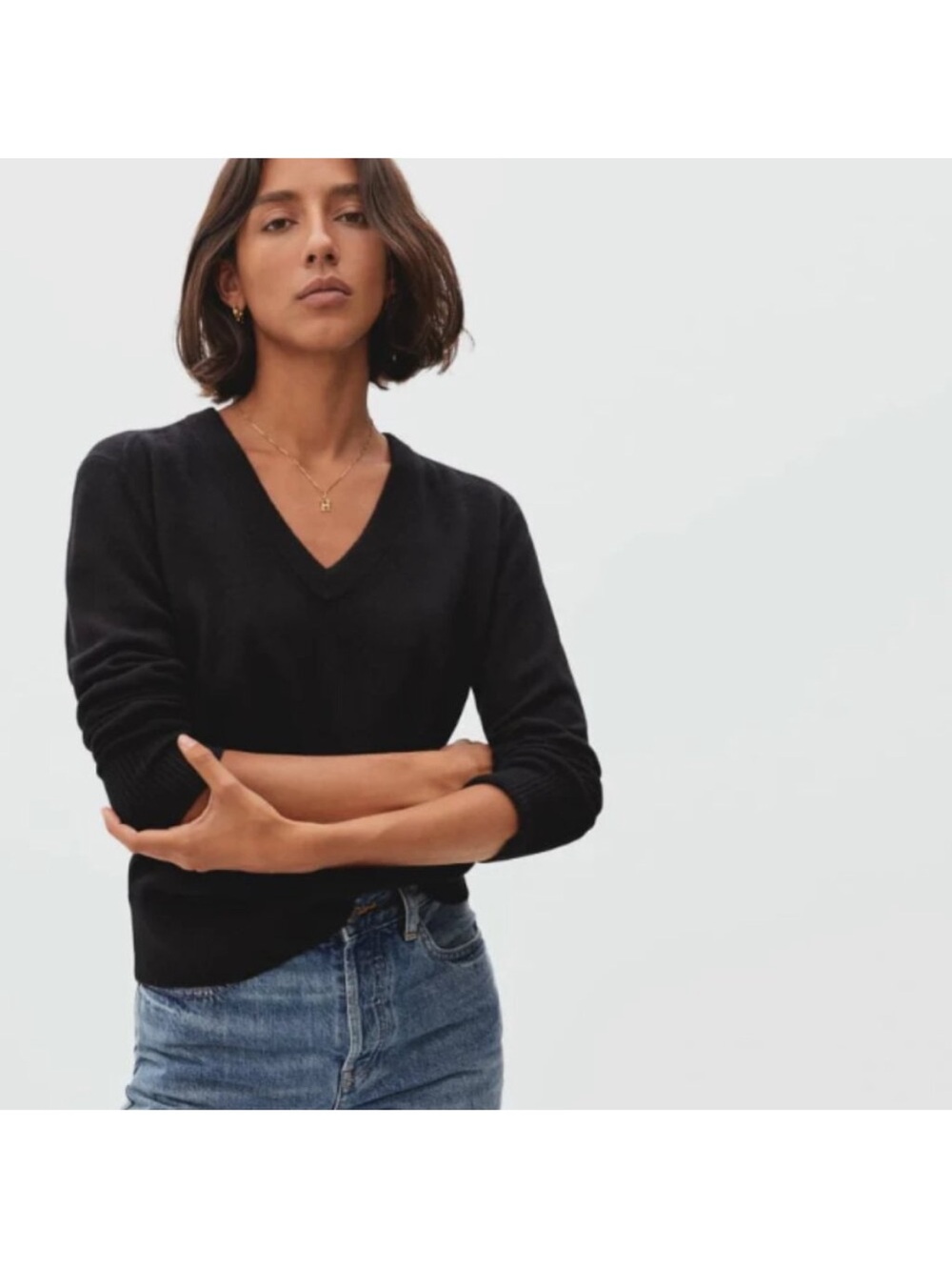 Everlane The Cashmere V-Neck in Black Size XS